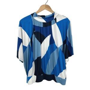 Abstract Geometric Print Blouse XL Colorblock Draped Sleeve Worthington Artistic